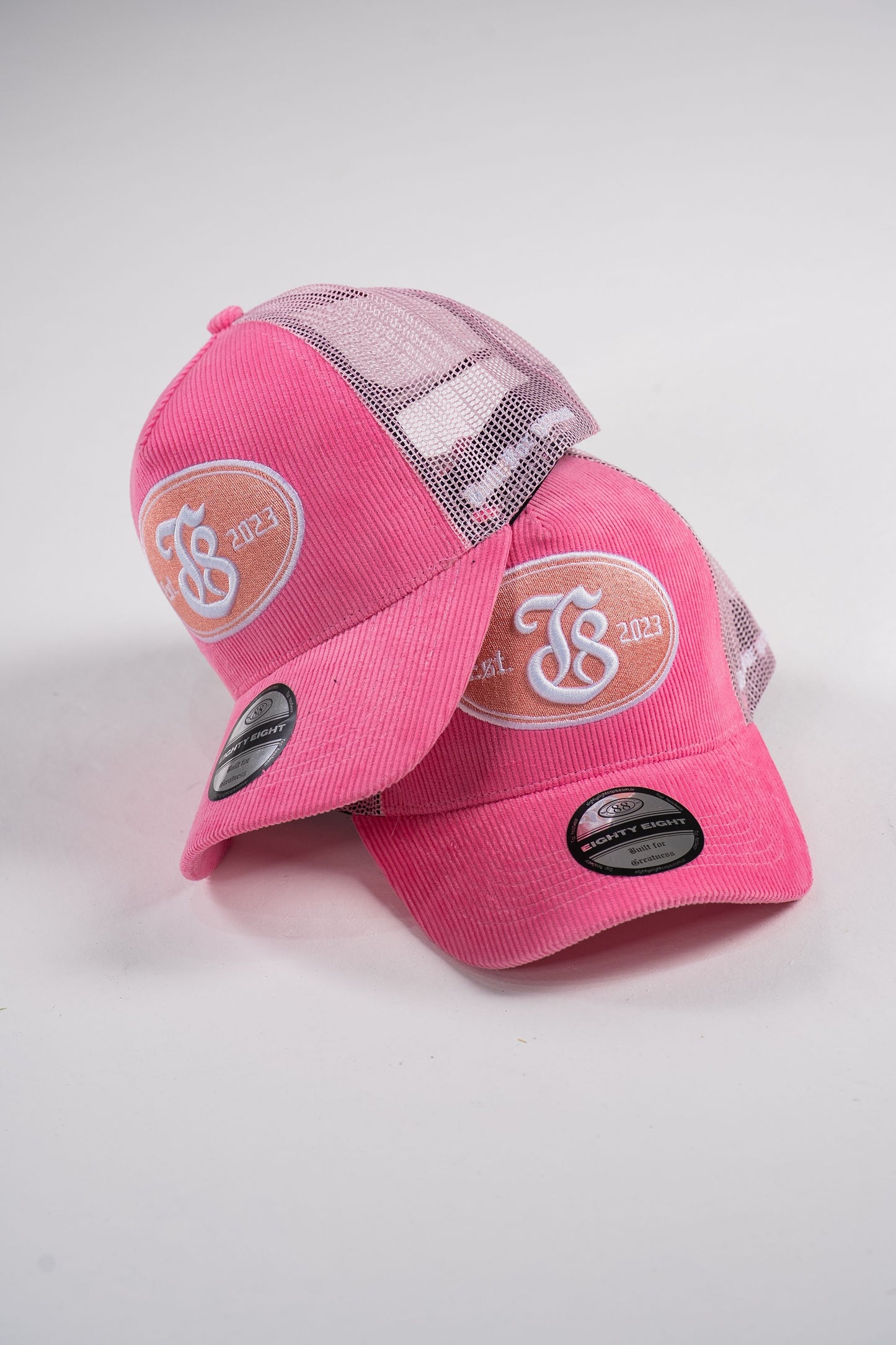 E8 pink courderoy trucker