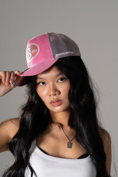 E8 pink courderoy trucker