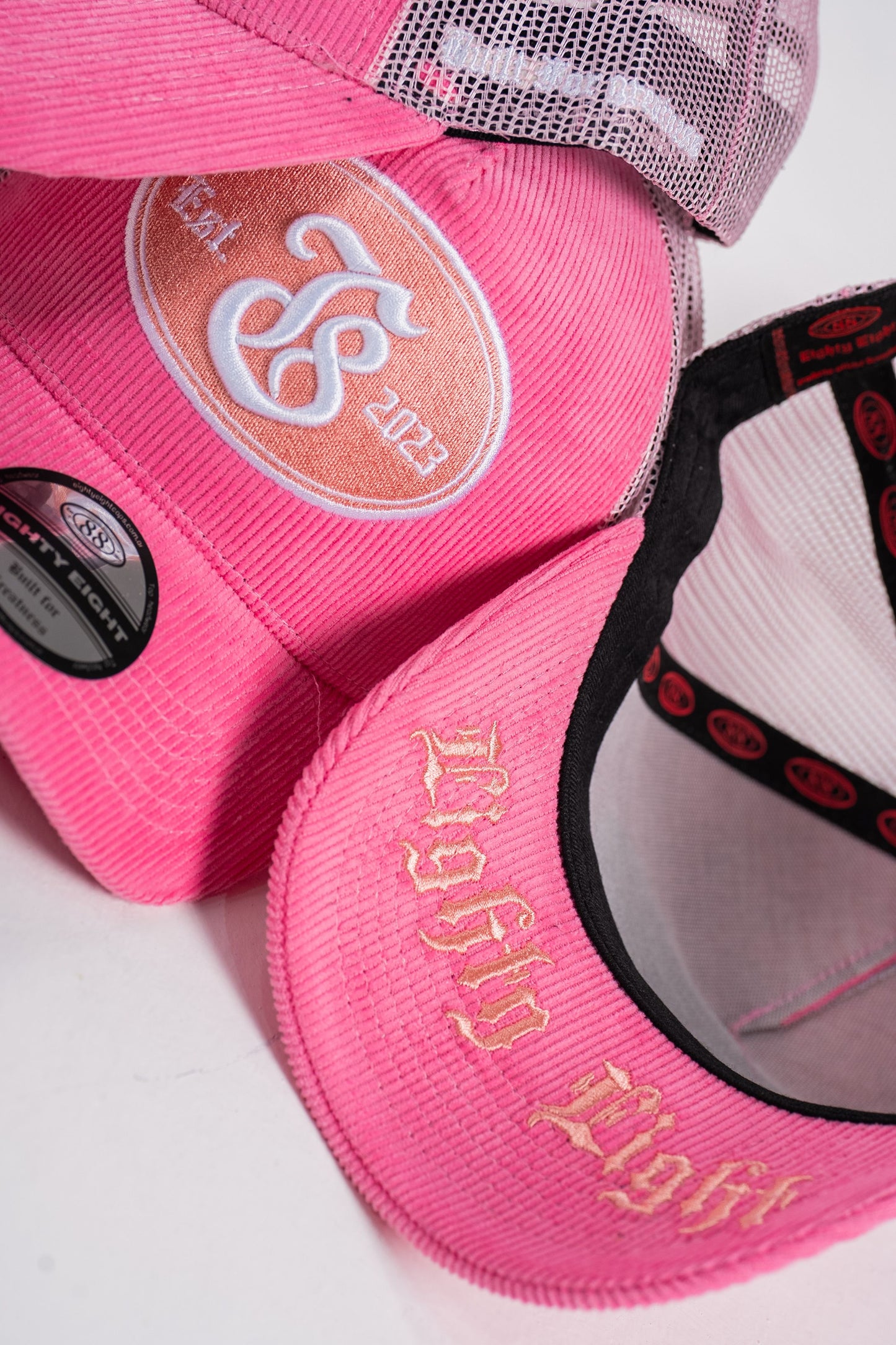E8 pink courderoy trucker